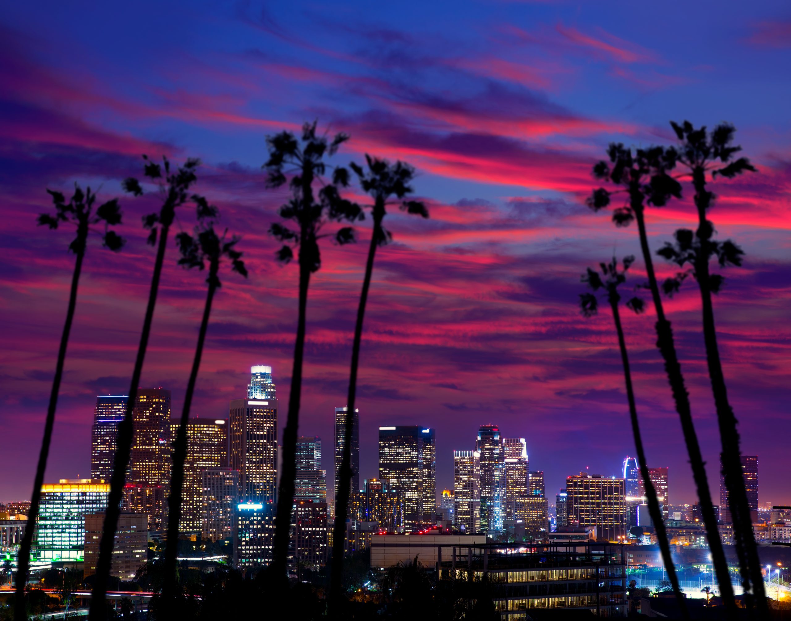 Downtown,La,Night,Los,Angeles,Sunset,Colorful,Skyline,California,[photo