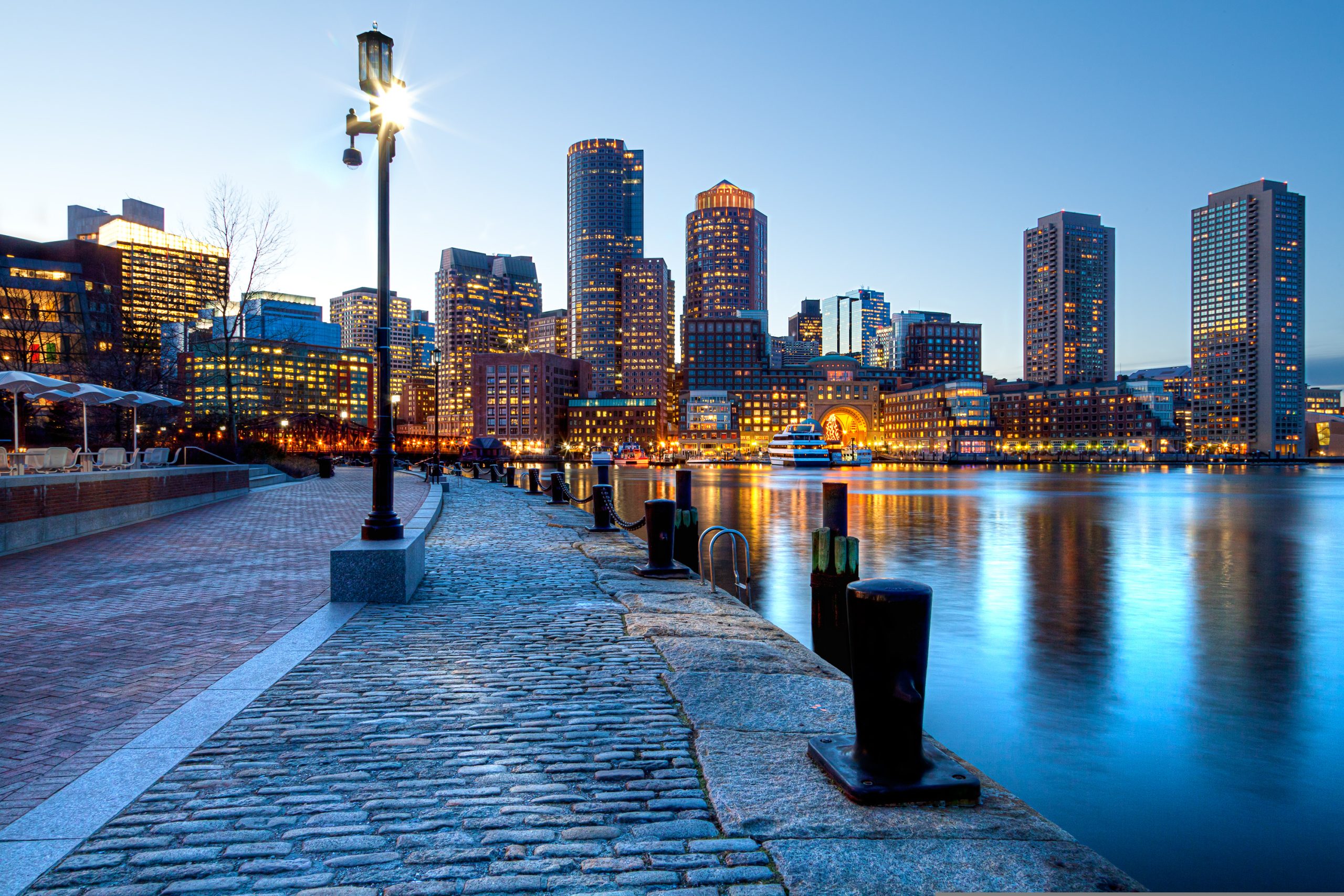 Boston,Harbor,And,Financial,District,At,Sunset,In,Boston,,Massachusetts.